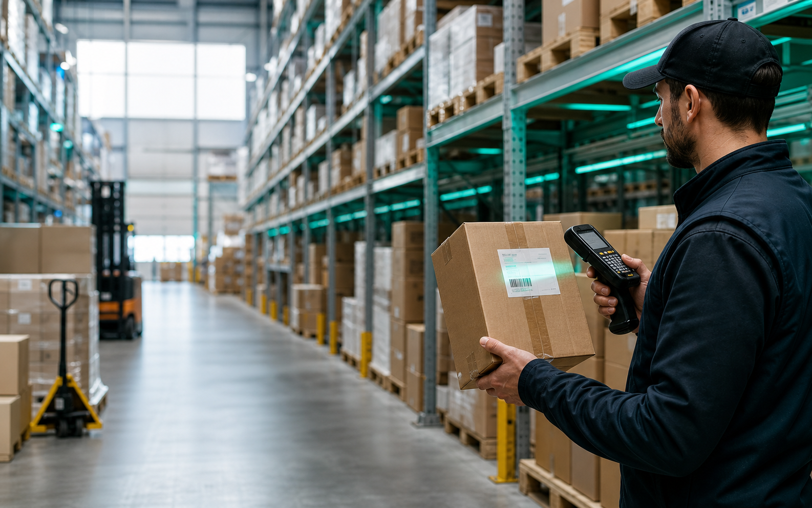 Warehouse operator scanning inventory